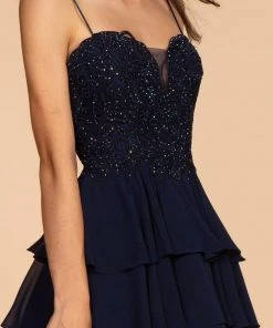 Elizabeth K - GS1616 Embroidered Sweetheart Tiered A-line Dress Cocktail Dresses