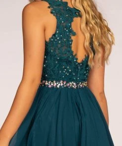 Cocktail Dresses Elizabeth K - GS1623 Jeweled Lace Chiffon A-line Dress