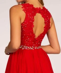 Cocktail Dresses Elizabeth K - GS1623 Jeweled Lace Chiffon A-line Dress