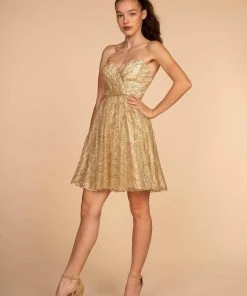 Elizabeth K - GS1627 Strapless Glitter A-Line Cocktail Dress Cocktail Dresses