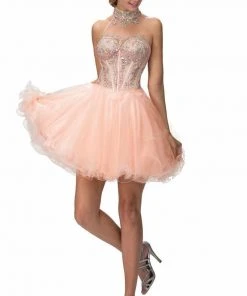 Cocktail Dresses Elizabeth K - GS2029 Embellished High Neck Cocktail Dress