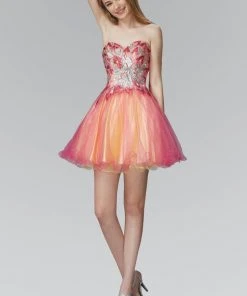 Elizabeth K - GS2035 Embellished Strapless Sweetheart Short Dress Cocktail Dresses