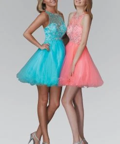 Elizabeth K - GS2074 Bedazzled Illusion Tulle Dress