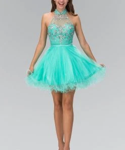 Cocktail Dresses Elizabeth K - GS2130 Jeweled High Neck Tulle A-line Dress