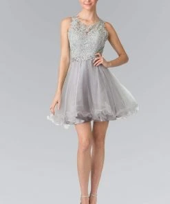 Elizabeth K - GS2375 Lace Illusion A-Line Tulle Short Dress Cocktail Dresses 30 Elizabeth K - GS2375 Lace Illusion A-Line Tulle Short Dress Cocktail Dresses