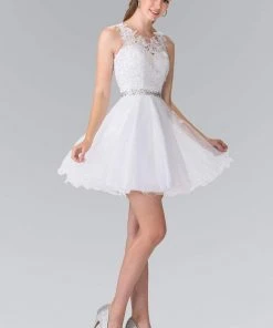 Elizabeth K - GS2375 Lace Illusion A-Line Tulle Short Dress Cocktail Dresses 32 Elizabeth K - GS2375 Lace Illusion A-Line Tulle Short Dress Cocktail Dresses