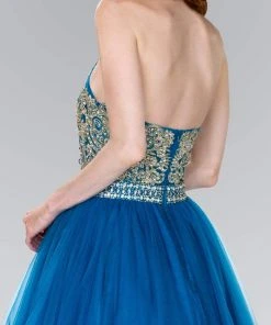 Cocktail Dresses Elizabeth K - GS2382 Gold Applique Halter V-neck Tulle A-line Dress