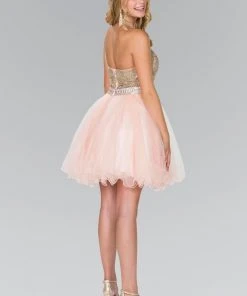 Cocktail Dresses Elizabeth K - GS2382 Gold Applique Halter V-neck Tulle A-line Dress