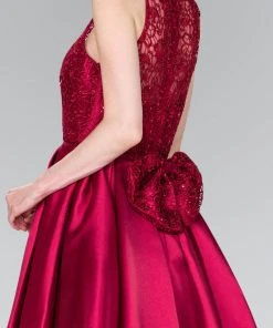 Elizabeth K - GS2383 Lace Jewel Neck Mikado A-line Dress Cocktail Dresses