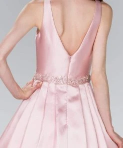 Cocktail Dresses Elizabeth K - GS2384 Plunging V-Neck Bejeweled Mikado Dress