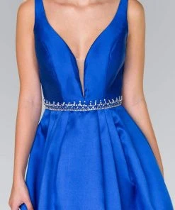 Cocktail Dresses Elizabeth K - GS2384 Plunging V-Neck Bejeweled Mikado Dress