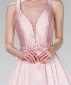 Cocktail Dresses Elizabeth K - GS2384 Plunging V-Neck Bejeweled Mikado Dress