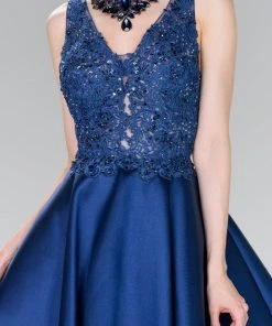 Elizabeth K - GS2387 Appliqued Illusion Bodice Mikado Dress Cocktail Dresses 20 Elizabeth K - GS2387 Appliqued Illusion Bodice Mikado Dress Cocktail Dresses