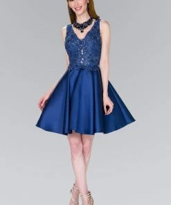 Elizabeth K - GS2387 Appliqued Illusion Bodice Mikado Dress Cocktail Dresses 18 Elizabeth K - GS2387 Appliqued Illusion Bodice Mikado Dress Cocktail Dresses