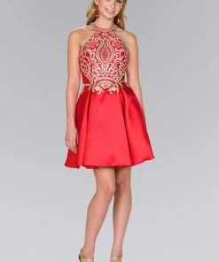 Elizabeth K - GS2389 Gilded Halter Mikado A-line Dress