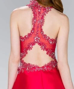 Elizabeth K - GS2390 Embellished Lace High Halter Mikado A-line Dress 9 Elizabeth K - GS2390 Embellished Lace High Halter Mikado A-line Dress