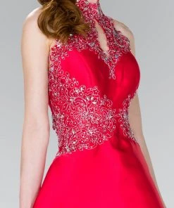 Elizabeth K - GS2390 Embellished Lace High Halter Mikado A-line Dress 8 Elizabeth K - GS2390 Embellished Lace High Halter Mikado A-line Dress