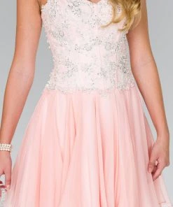 Elizabeth K - GS2391 Embellished Sweetheart Chiffon A-line Dress