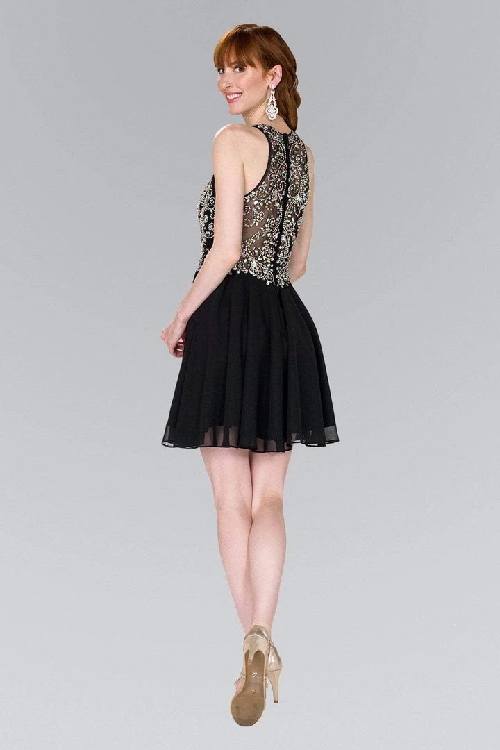 Elizabeth K - GS2395 Jewel Adorned Illusion Chiffon Dress Cocktail Dresses 4 Elizabeth K - GS2395 Jewel Adorned Illusion Chiffon Dress Cocktail Dresses