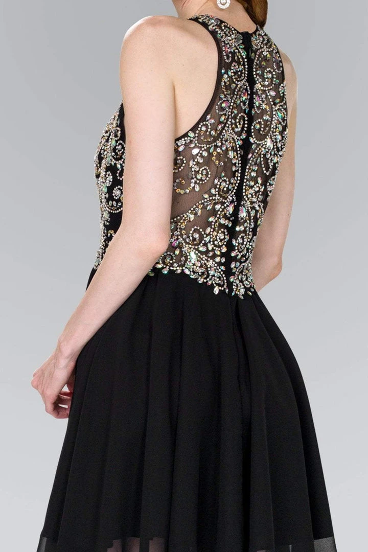 Elizabeth K - GS2395 Jewel Adorned Illusion Chiffon Dress Cocktail Dresses 6 Elizabeth K - GS2395 Jewel Adorned Illusion Chiffon Dress Cocktail Dresses