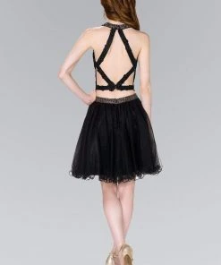 Elizabeth K - GS2398 Two Piece Applique Halter Tulle A-line Dress