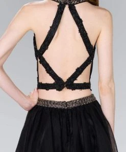 Elizabeth K - GS2398 Two Piece Applique Halter Tulle A-line Dress