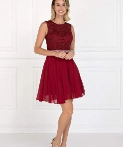 Elizabeth K - GS2410 Diamond Cutout Back Lace Chiffon Cocktail Dress Cocktail Dresses 14 Elizabeth K - GS2410 Diamond Cutout Back Lace Chiffon Cocktail Dress Cocktail Dresses