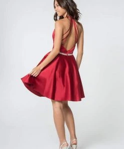 Elizabeth K - GS2851 Halter Bodice Strappy Back Dress Cocktail Dresses