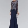 Elizabeth K Illusion Long Sleeve Metallic Lace Gown - 1 Pc Navy In Size L Available 2 Elizabeth K Illusion Long Sleeve Metallic Lace Gown - 1 Pc Navy In Size L Available