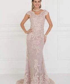 Elizabeth K - Lace Embroidered Long Sheath Dress GL1540 Formal Gowns 11 Elizabeth K - Lace Embroidered Long Sheath Dress GL1540 Formal Gowns