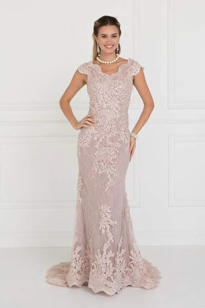 Elizabeth K - Lace Embroidered Long Sheath Dress GL1540 Formal Gowns 7 Elizabeth K - Lace Embroidered Long Sheath Dress GL1540 Formal Gowns