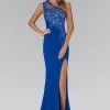Elizabeth K Laced Asymmetrical Neck Gown GL2066 Formal Gowns
