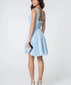 Elizabeth K - Sleeveless Lace Chiffon Dress GS2807 - 1 Pc Mauve In Size L Available Cocktail Dresses