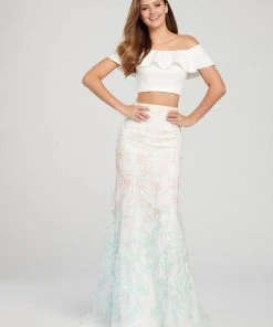 Ellie Wilde - EW119056 Ombre Sequined Lace Two Piece Mermaid Dress