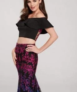 Ellie Wilde - EW119056 Ombre Sequined Lace Two Piece Mermaid Dress