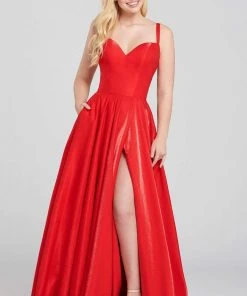 Formal Gowns Ellie Wilde - EW120015 Illusion Plunging V Neck Shimmer Ballgown