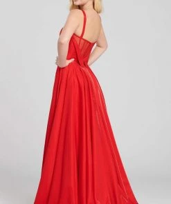 Formal Gowns Ellie Wilde - EW120015 Illusion Plunging V Neck Shimmer Ballgown