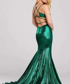 Formal Gowns Ellie Wilde - EW120031 Sexy Strappy Back Shimmer Metallic Mermaid Gown