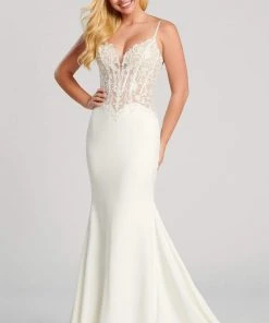 Ellie Wilde - EW120084 V Neck Embroidered Corset Bodice Jersey Gown