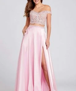 Ellie Wilde - EW120134 Two Piece Embroidered Off-Shoulder A-line Gown