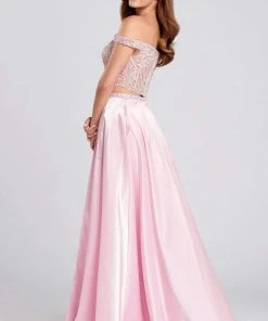 Ellie Wilde - EW120134 Two Piece Embroidered Off-Shoulder A-line Gown