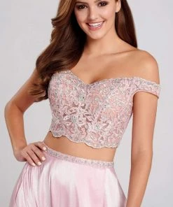 Ellie Wilde - EW120134 Two Piece Embroidered Off-Shoulder A-line Gown