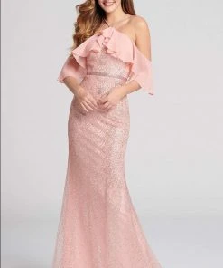 Formal Gowns Ellie Wilde - EW21852 Draped Chiffon Off Shoulder Bejeweled Gown