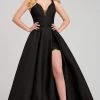 Ellie Wilde - Glitter Pleat Ornate High Slit Ballgown EW120071 - 1 Pc Black In Size 6 Available Formal Gowns