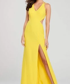 Formal Gowns Ellie Wilde - Sexy Cutout Back Sleeveless V Neck Long Dress EW119159 - 1 Pc Red In Size 6 And 1 Pc Yellow In Size 4 Available