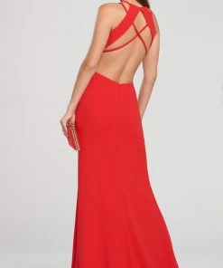 Formal Gowns Ellie Wilde - Sexy Cutout Back Sleeveless V Neck Long Dress EW119159 - 1 Pc Red In Size 6 And 1 Pc Yellow In Size 4 Available