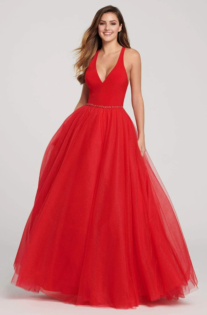 Ellie Wilde - V-Neck Racerback Glitter Tulle Ballgown EW119090 - 1 Pc Hot Pink In Size 2 Available Formal Gowns 3 Ellie Wilde - V-Neck Racerback Glitter Tulle Ballgown EW119090 - 1 Pc Hot Pink In Size 2 Available Formal Gowns