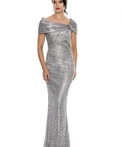 Formal Gowns Emma Street - Floral Laced Asymmetric Neck Sheath Dress ES711