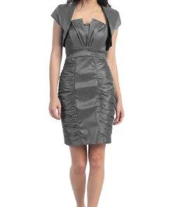 Eureka Fashion - 1818 Taffeta Sheath Cocktail Dress With Bolero Cocktail Dresses