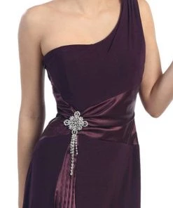 Formal Gowns Eureka Fashion - 1888 Brooch-Accented Asymmetrical Paneled Gown